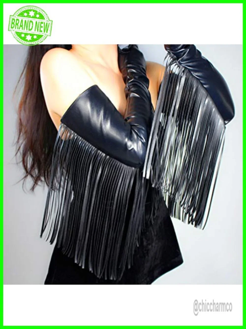 Women Faux Leather Long Fringe Tassel Gloves 28